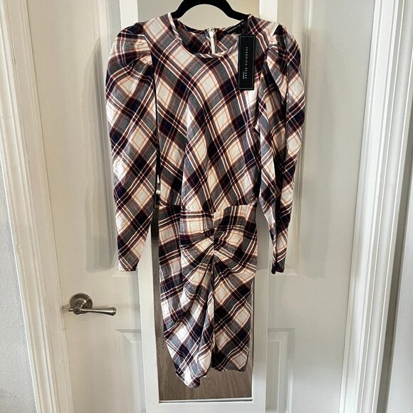 NEW Veronica Beard Agnor Draped Plaid Mini Dress Size 4 Color Black White - Picture 4 of 8